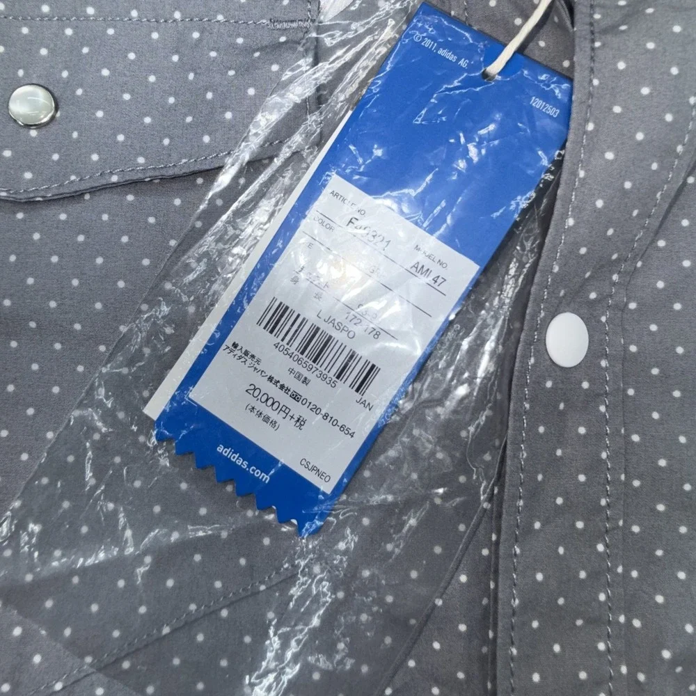 adidas Originals LXXXIV Lab Western Shirt Mens L Gray Polka Dot Snap F49321